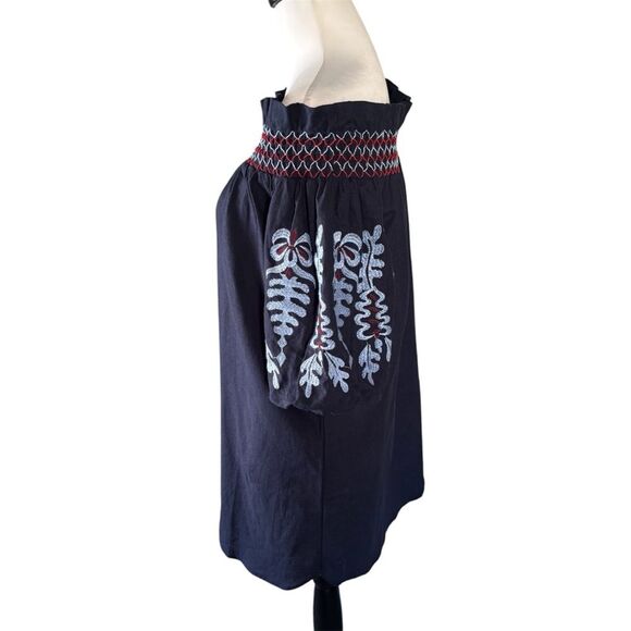 Rebellion Navy Blue Embroidered Off-Shoulder Mini Dress | EUC | S - Picture 3 of 9